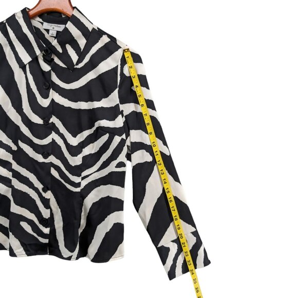 Sergio Hudson Zebra Print Blouse Womens Black Button Front Long Sleeve Size L - Picture 7 of 10